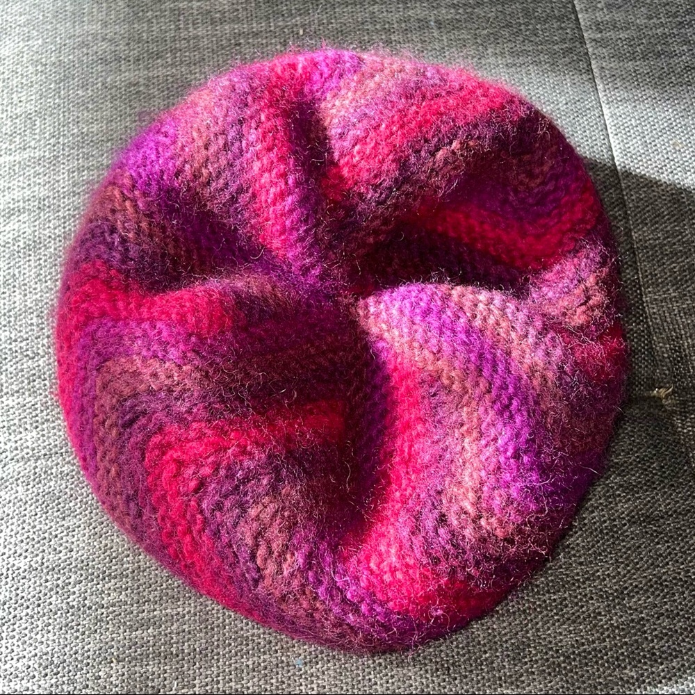 Hand-Knit Magenta and Purple Hat
